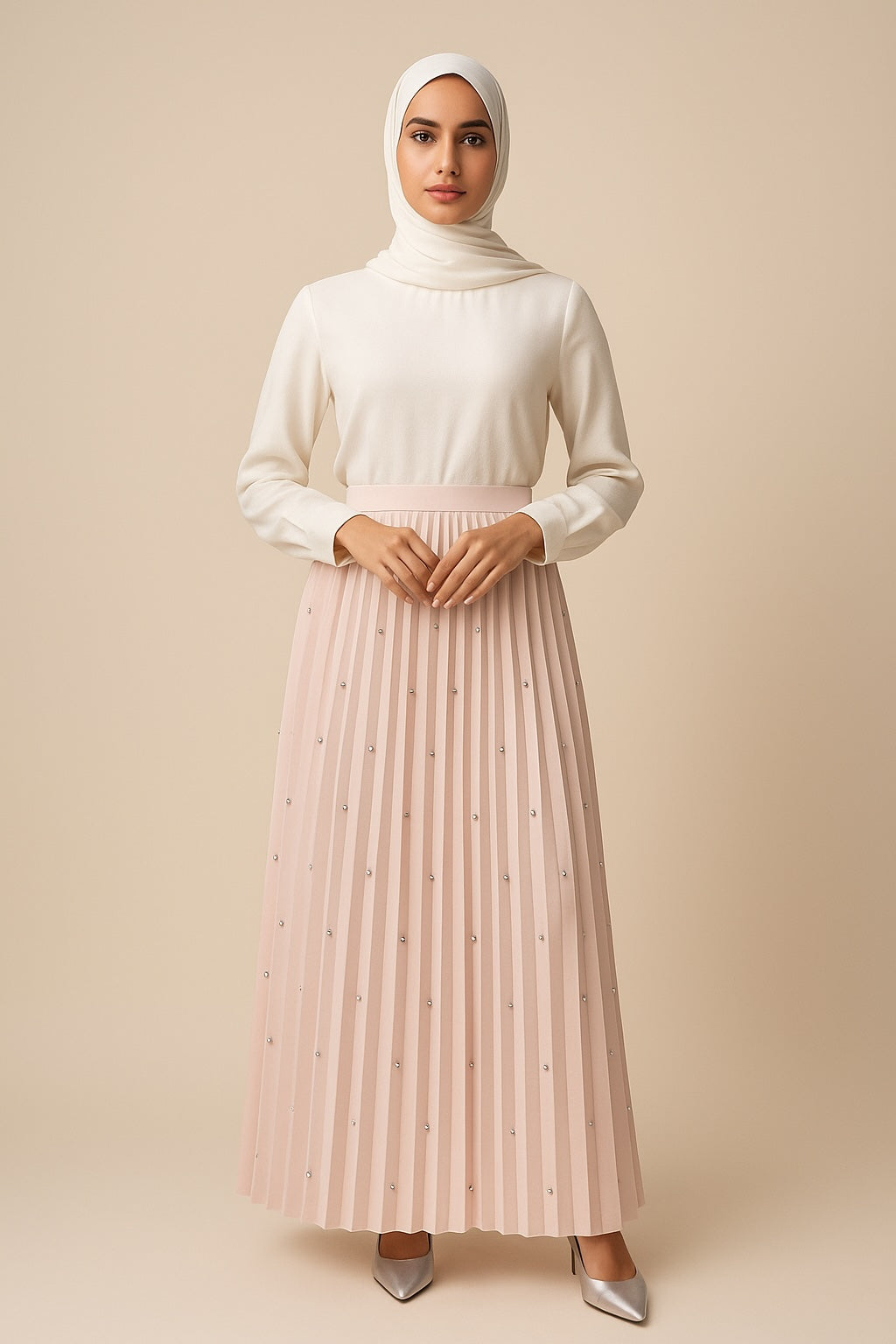 Crystal Embellished Maxi Skirt - Pink
