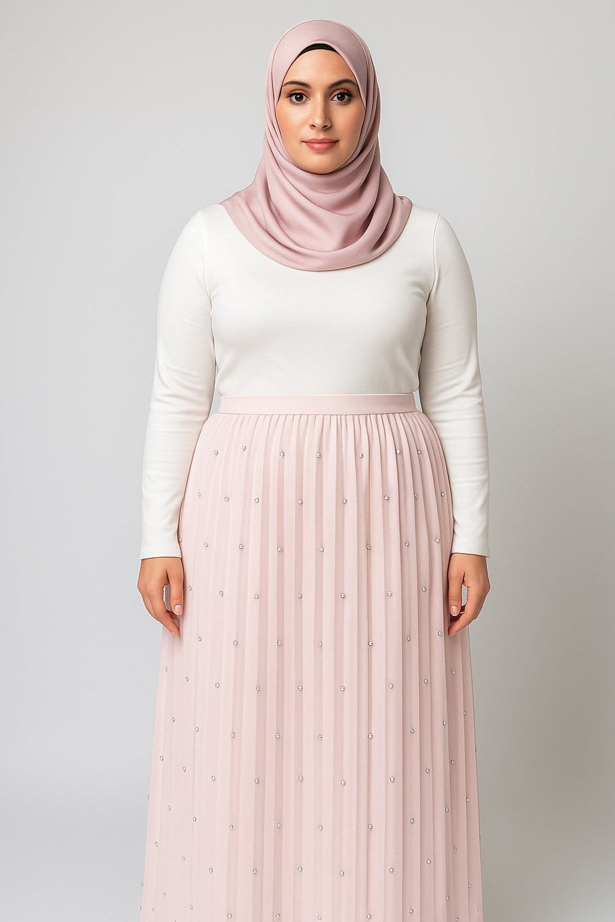 Crystal Embellished Maxi Skirt - Pink