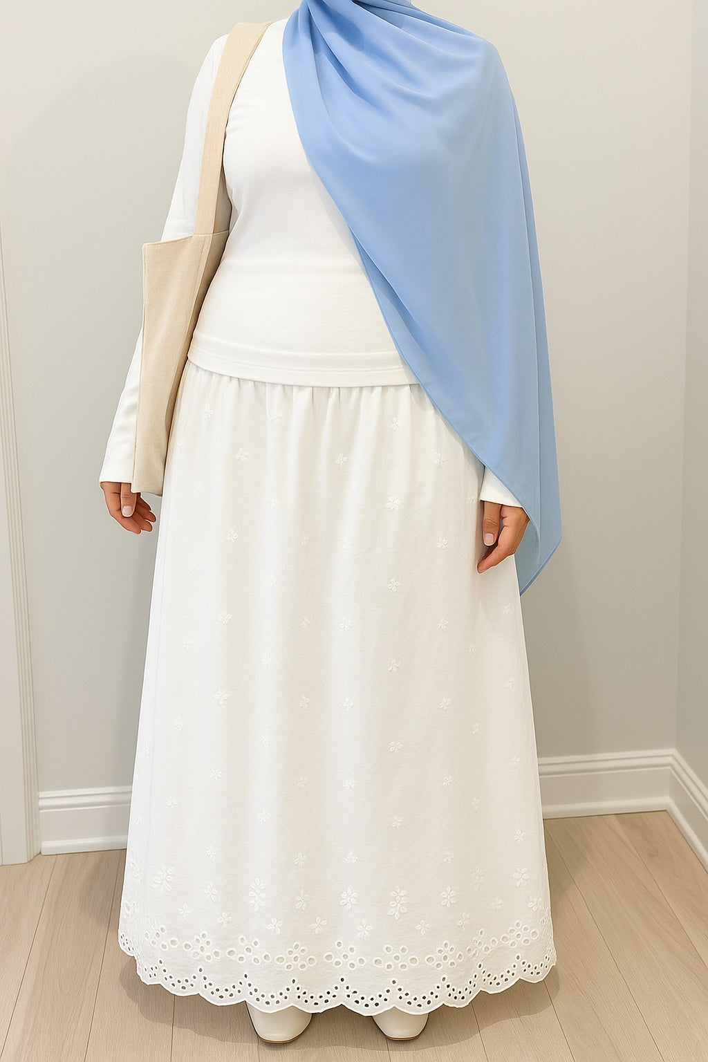 Cotton Eyelet Maxi Skirt - White