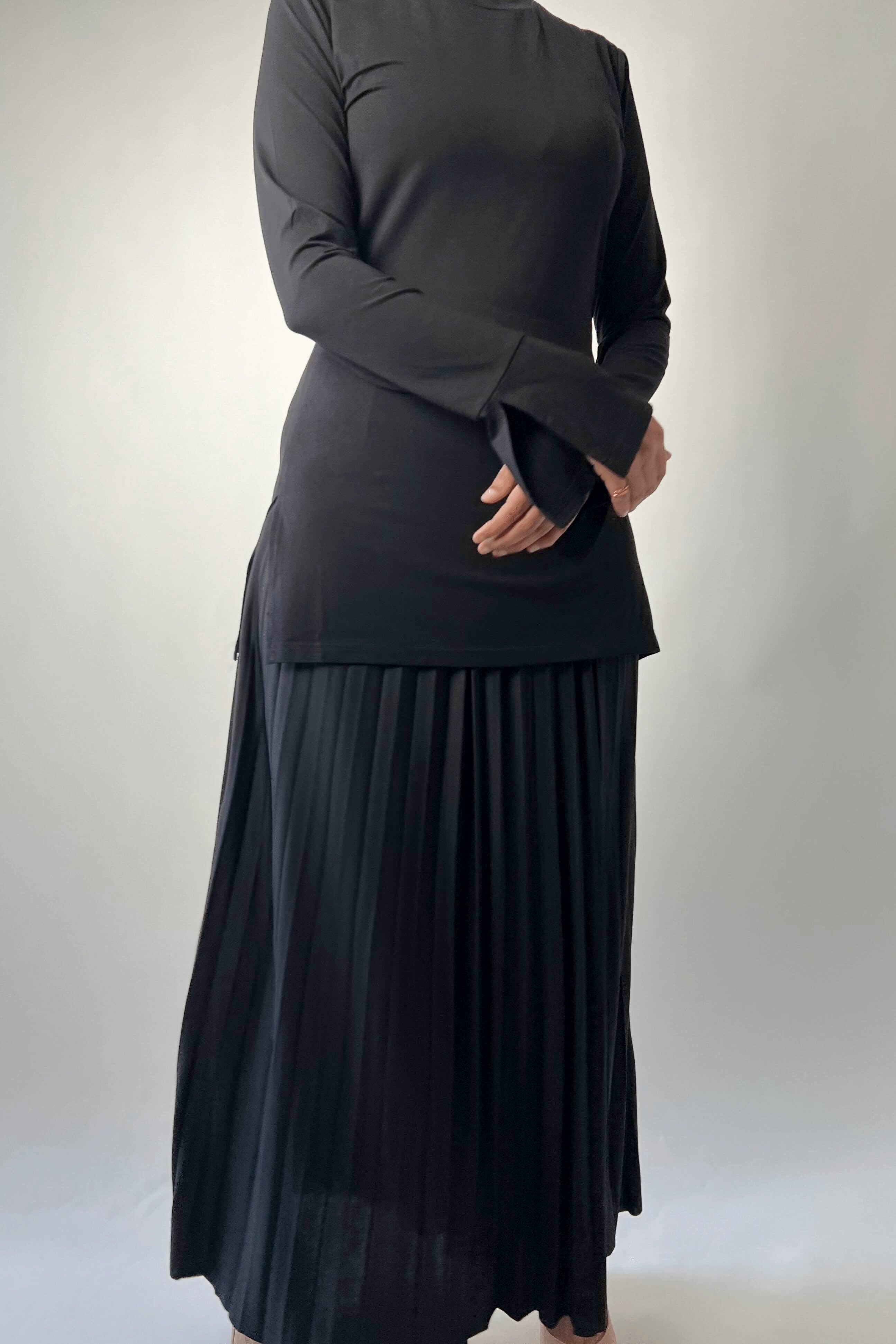 Classic Flare Sleeve Cotton Top - Black
