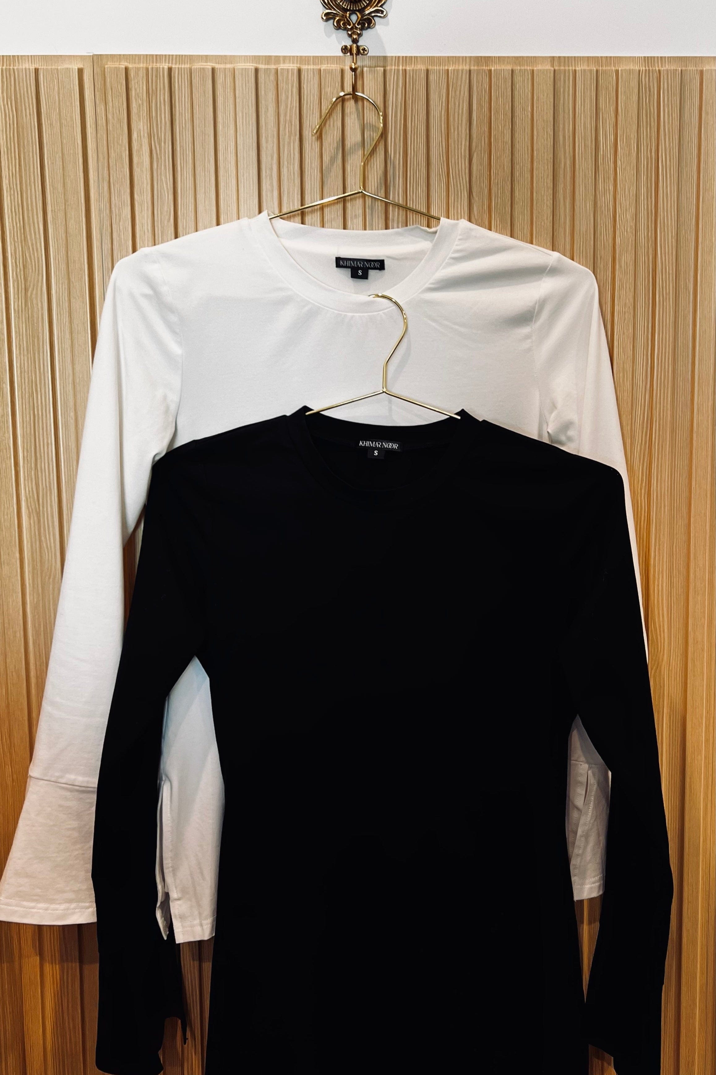 Classic Flare Sleeve Cotton Top - Black