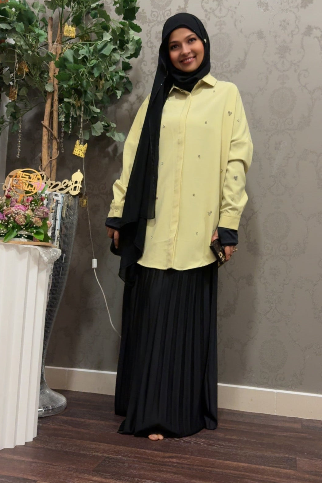 Black Pleated Maxi Skirt