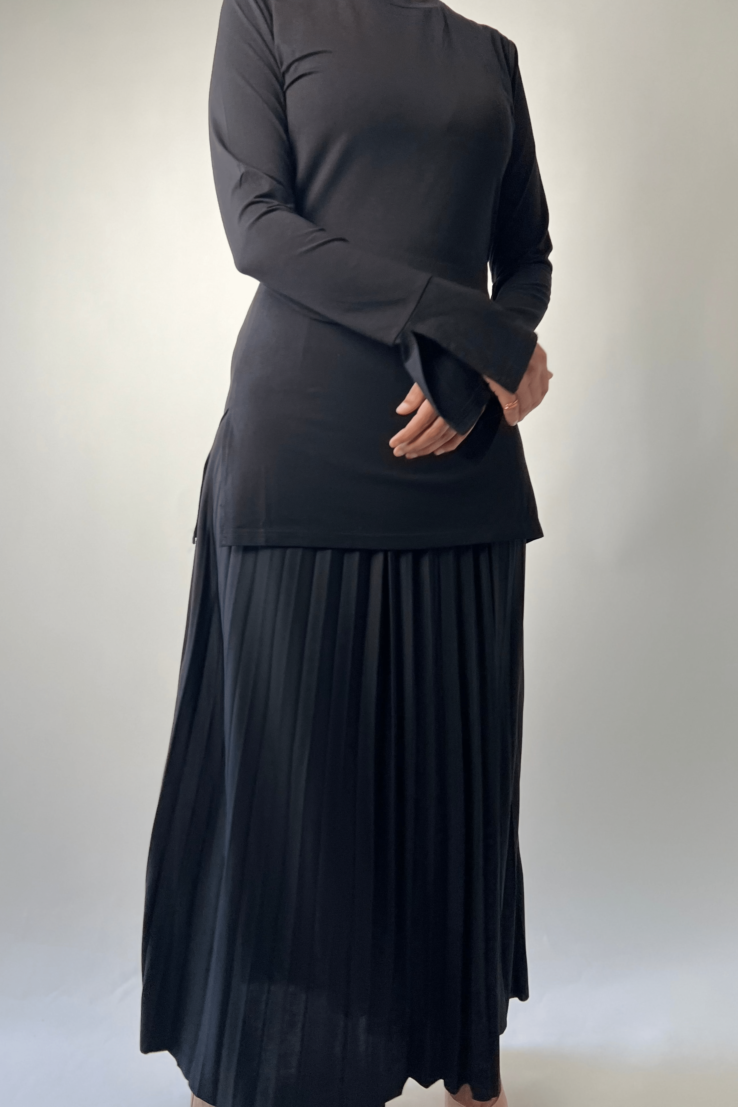 Black Pleated Maxi Skirt