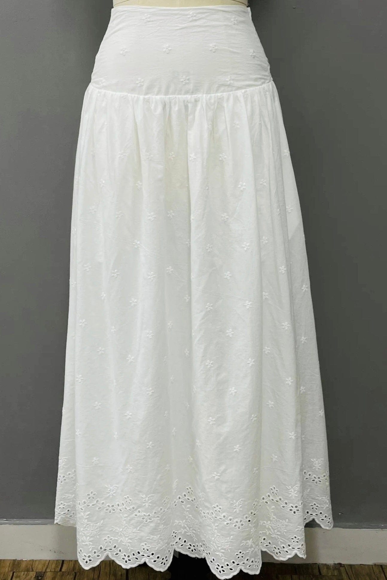 Cotton Eyelet Maxi Skirt - White